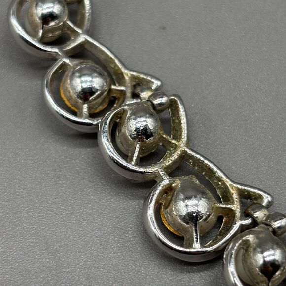 Trifari Pearl Rhinestone Silver Tone Link Necklace Vintage 1960s Jewelry - Picture 7 of 7